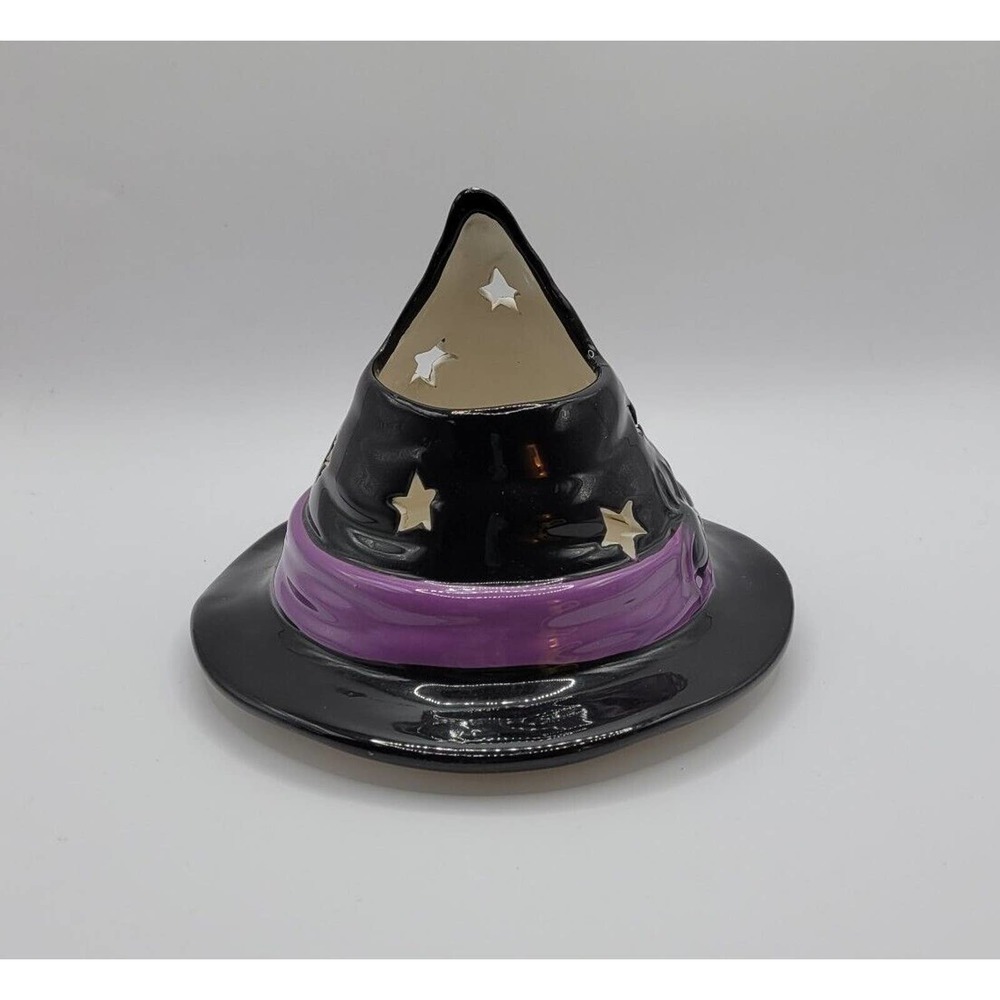 Yankee Candle Black Halloween Witch Hat Spiders Ceramic Candle Jar Topper Shade - Picture 4 of 11
